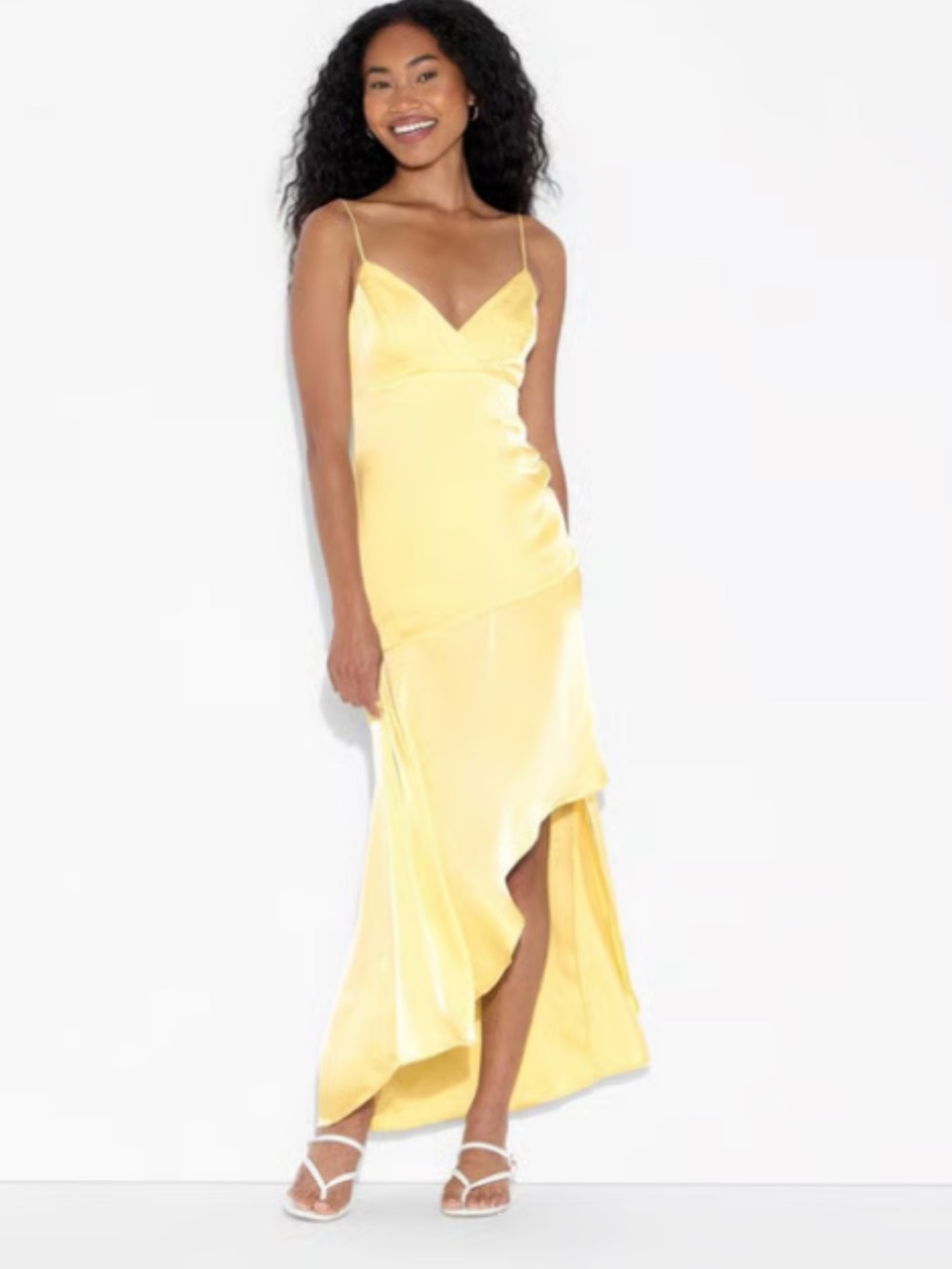 Wild Fable Satin Asymmetrical Maxi A-Line Dress, Women, butter 🧈 Yellow